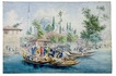 Lively watercolour view of Tophane Quay in Istanbul with the Kilic Ali Pasha Mosque